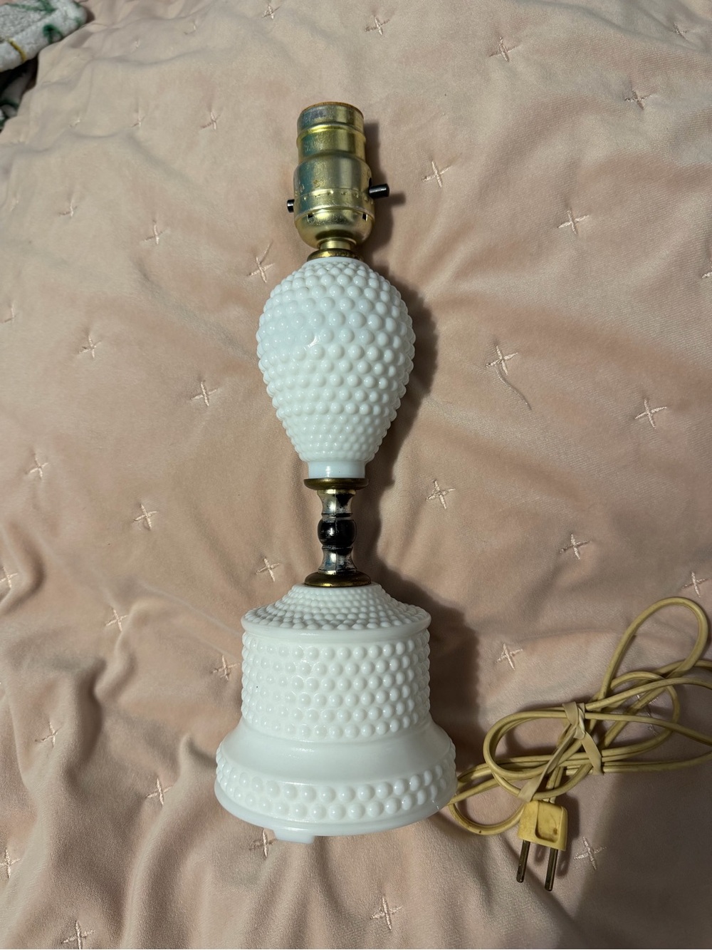 Vintage Hobnail Milk Glass Table Lamp - White